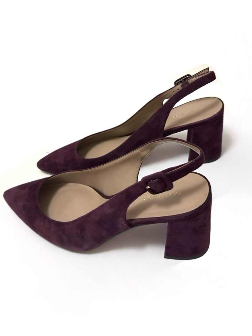 Ann Taylor Brielle Suede Block Heel Slingback Pump in Dark Plum Kiss 9.5
